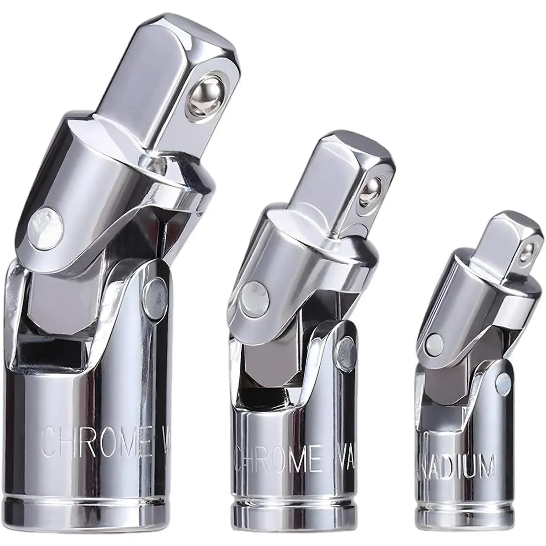 3 count  Joint Socket Set, 1/4", 3/8", 1/2" Drive Swivel Ratchet Socket Adapter, Chrome Vanadium Steel Wrench Sockets, Automobile Maintenance Modification Accessories