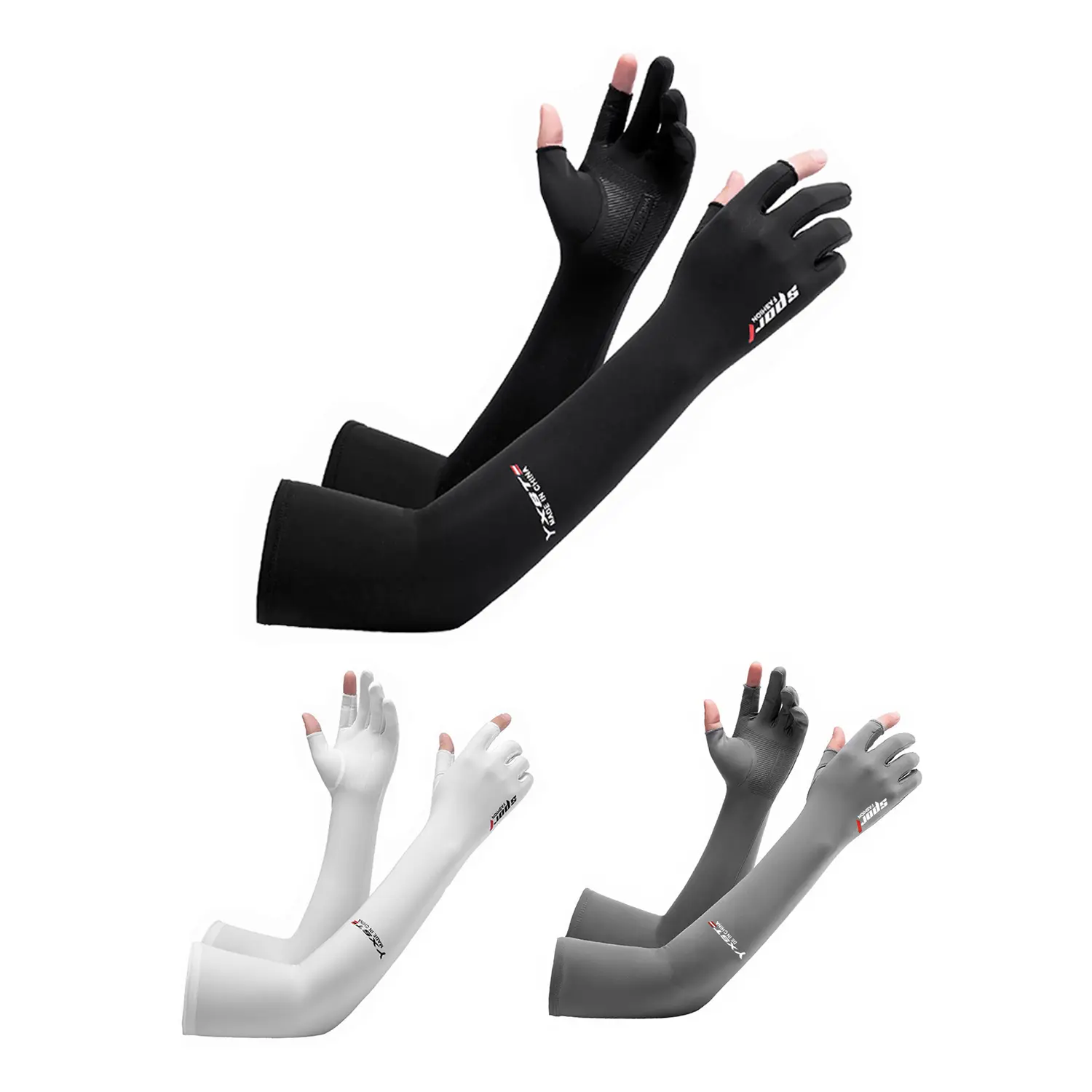3 Pairs UPF 50+ Ice Silk Sun Protection Arm compression Sleeves with Finger Cutouts Anti Slip Palm Cooling UV Protection Long Sun Gloves for Driving Cycling Running Fishing Hiking Outdoor Sports Men Women