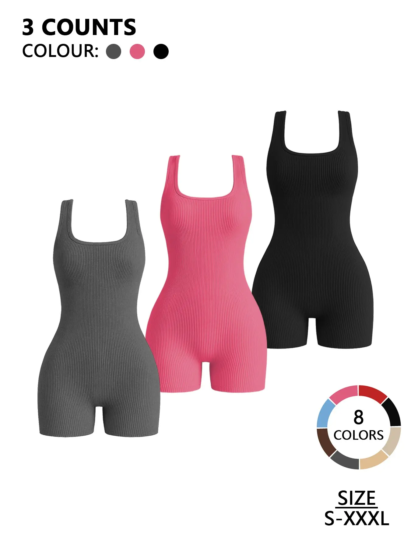 Seamless Ribbed Fabric Square Neck Bodysuit, Tummy Control Butt Lifting Shapewear, Comfortable Sexy Outerwear Innerwear, Unitard for Yoga Tennis Gym Sports, Multiple Colors Available, Workout Clothing for All Season, Underwear