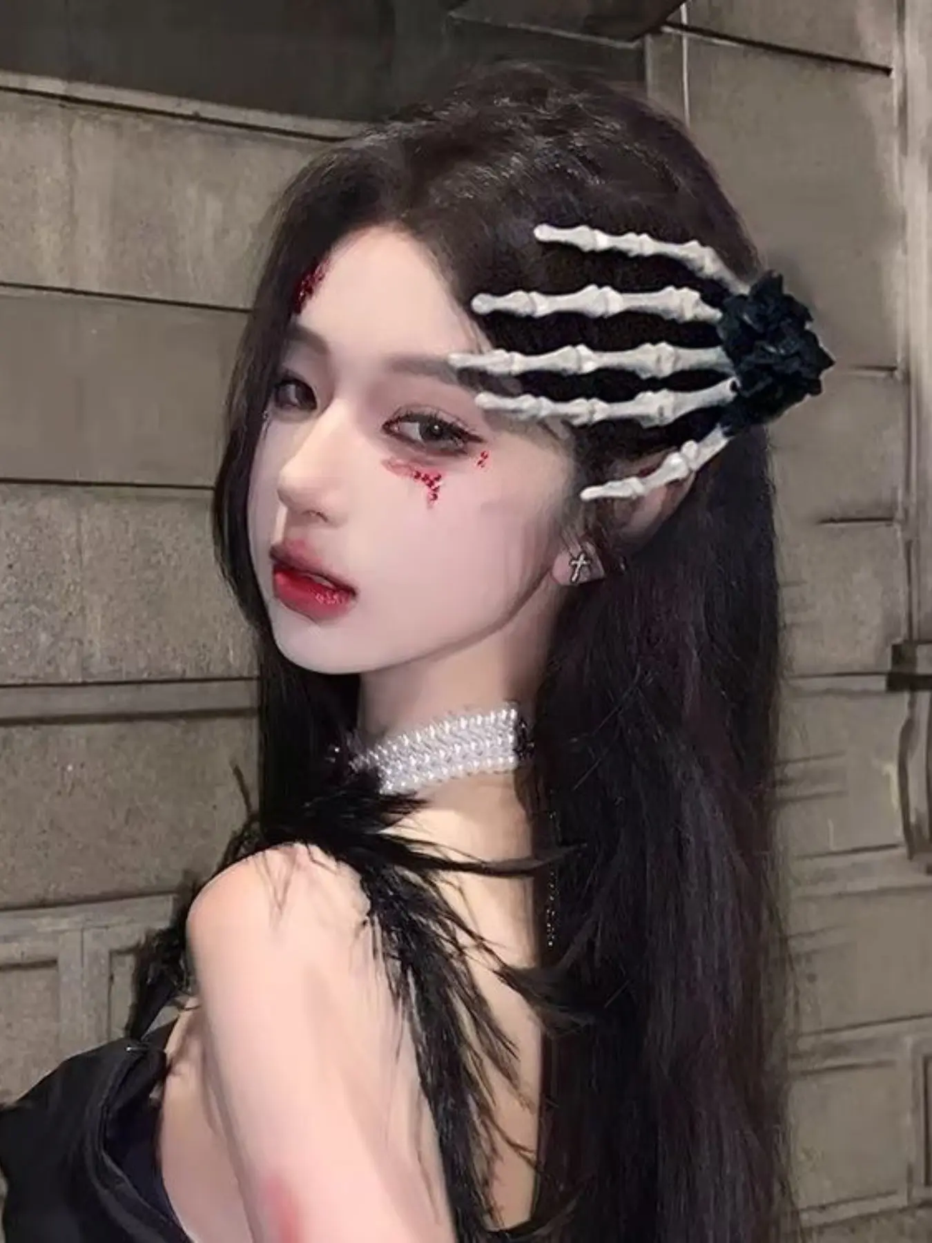 Halloween Skull Hand Claw Hair Clip, Gothic Style Teen Girl Accessory, Unique Personality Large Ghost Claw Rose Dark Hair Clip, Hair Claws