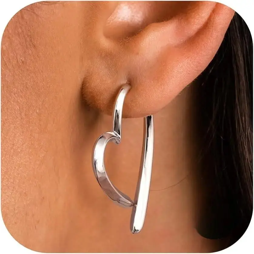 CASSIECA Heart Shaped Hoop Earrings, 14 Karat Gold Plated & Silver Huggie Sleeper Earrings, Lightweight Daily Wear Fashion Costume Jewelry Accessories, Gifts for Women, Heart Shaped Earrings Summervibes