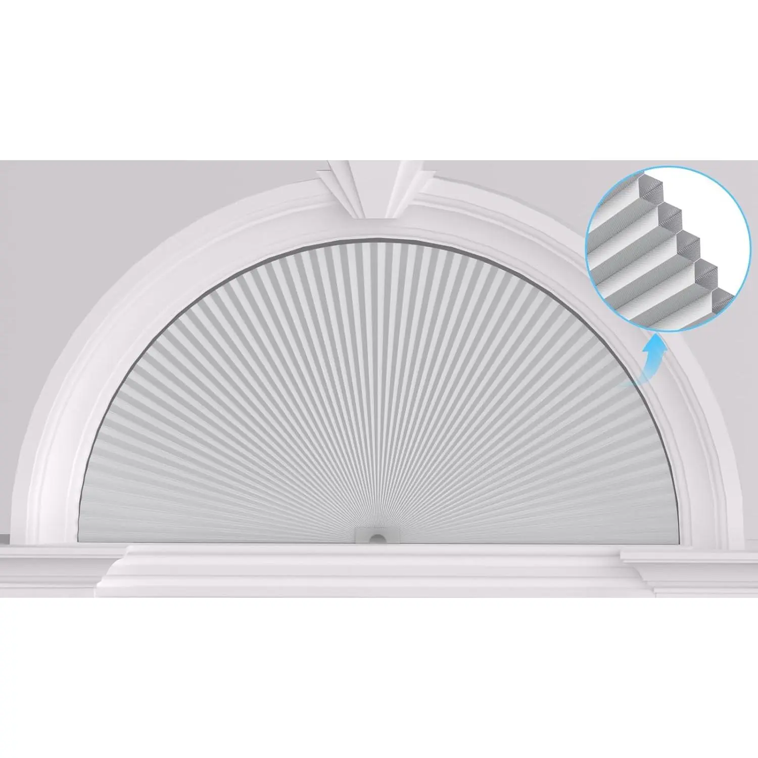 Arch Window Shades Half Circle Blackout Cellular Shades Cordless No Drill Blinds for Windows Half Moon Honeycomb Fabric No Tools Room Darkening Shades Easy Install (1PCS White 72" W X 36" H)