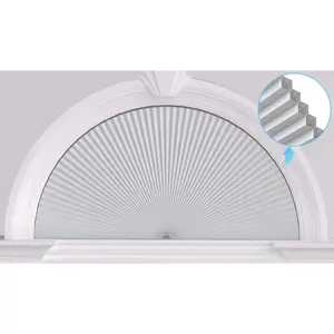 Arch Window Shades Half Circle Blackout Cellular Shades Cordless No Drill Blinds for Windows Half Moon Honeycomb Fabric No Tools Room Darkening Shades Easy Install (1PCS White 72" W X 36" H)