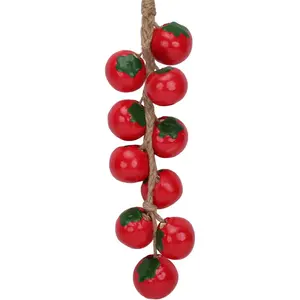 Artificial Hanging Tomato Ornament Fake Lifelike Ceramics Red Tomatoes String Simulation Vegetable Decoration Garland for Home Kitchen Farmhouse Porch 1Pack
