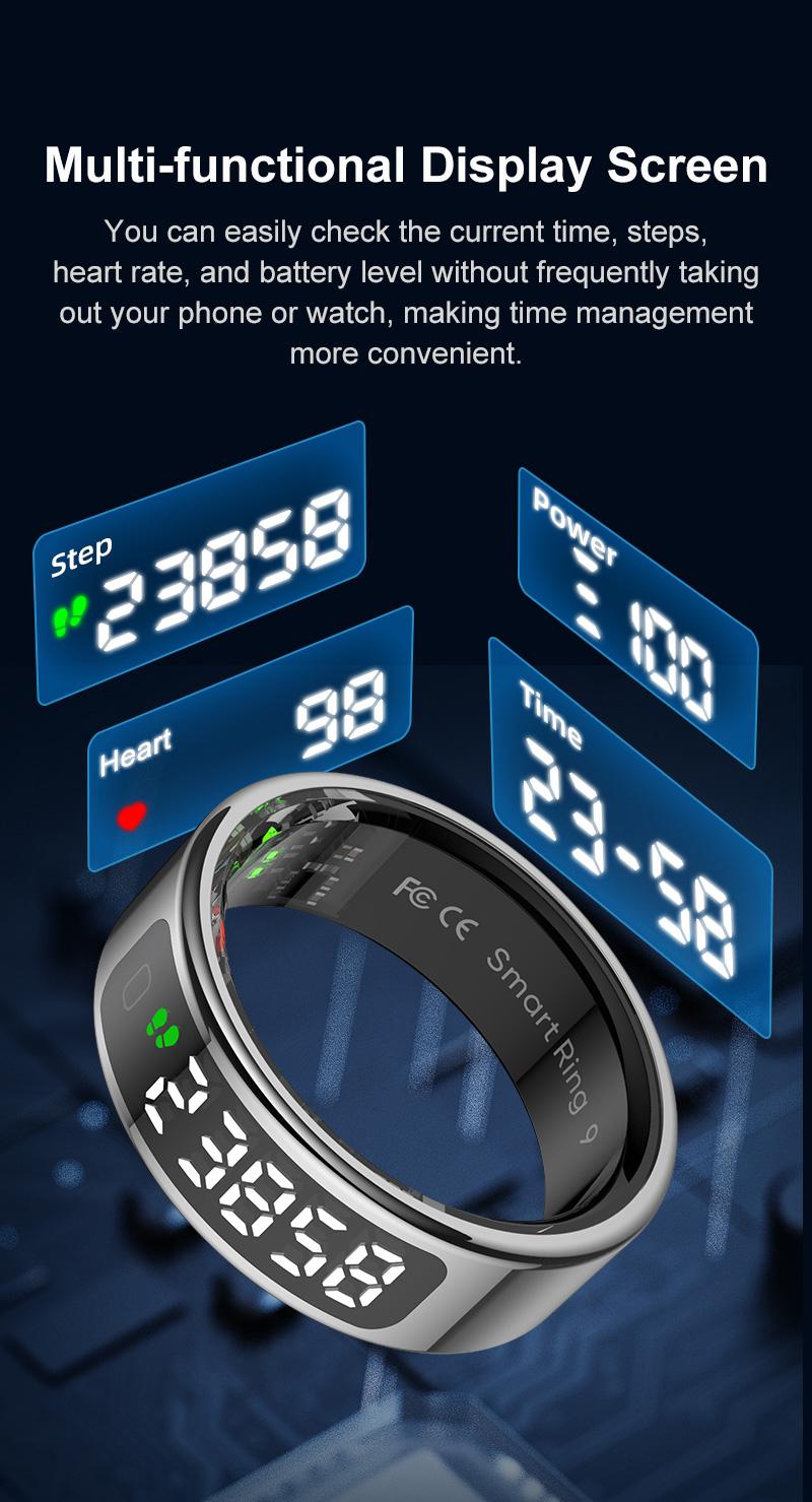 New R11 Smart Ring with Screen and Touch Qring Wireless Charging Health Manager, Heart Rate Monitor, Fitness Wearable, 1atm Waterproof, Fashion Design, Perfect Gift, Wearable Devices