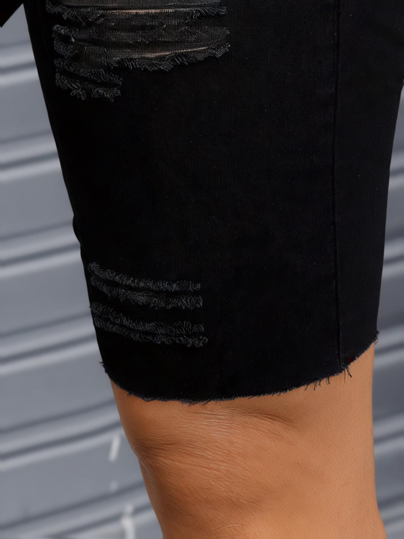 Women's Ripped Button Pocket Distressed Denim Shorts, Fashion Basic Casual Stretchy Short Jeans for Daily Outdoor Wear, Ladies Skinny Bottoms for Summer, Casual Jorts Shorts, Womenswear, Casual Relaxed Shorts