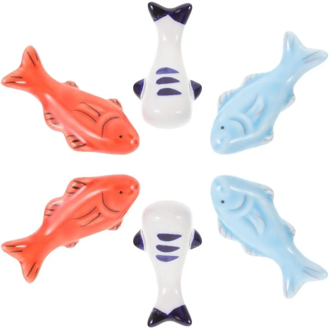 6 Pcs Fish Chopstick Rest Ceramic Japanese Chopsticks Holder Rack Dinner Spoon Fork Knife Holder Dinnerware Stand Decoration (Random Style)