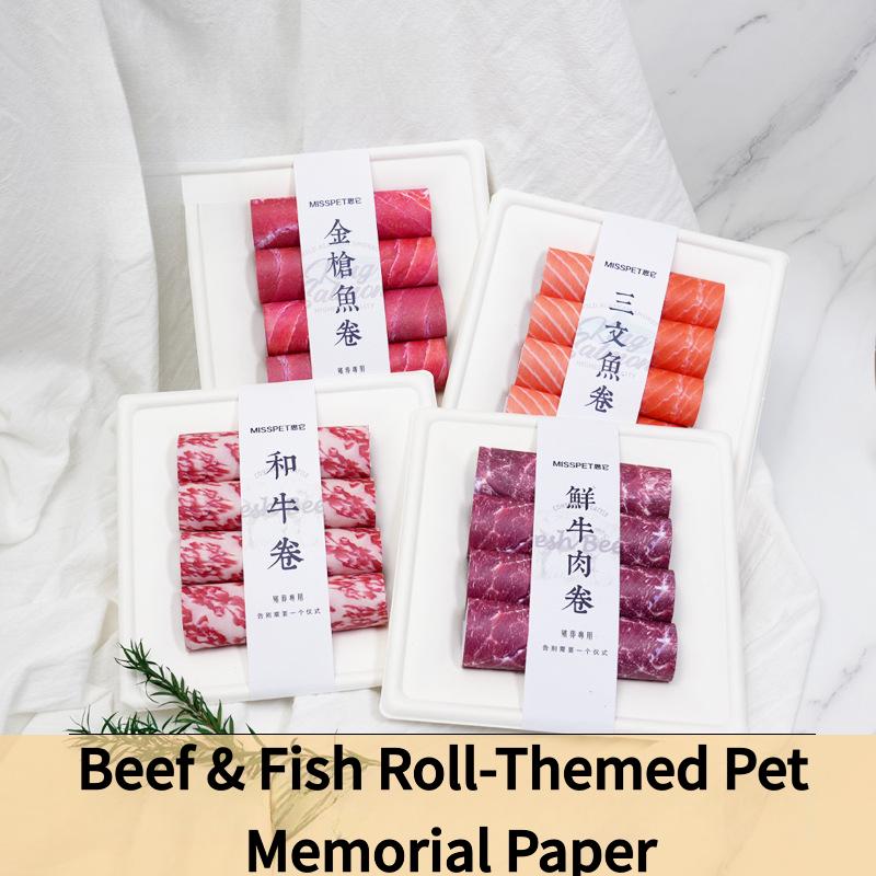 Beef & Fish Roll-Themed Pet Memorial Paper – Tribute Keepsake (Paper Product Only, Not Pet Food)