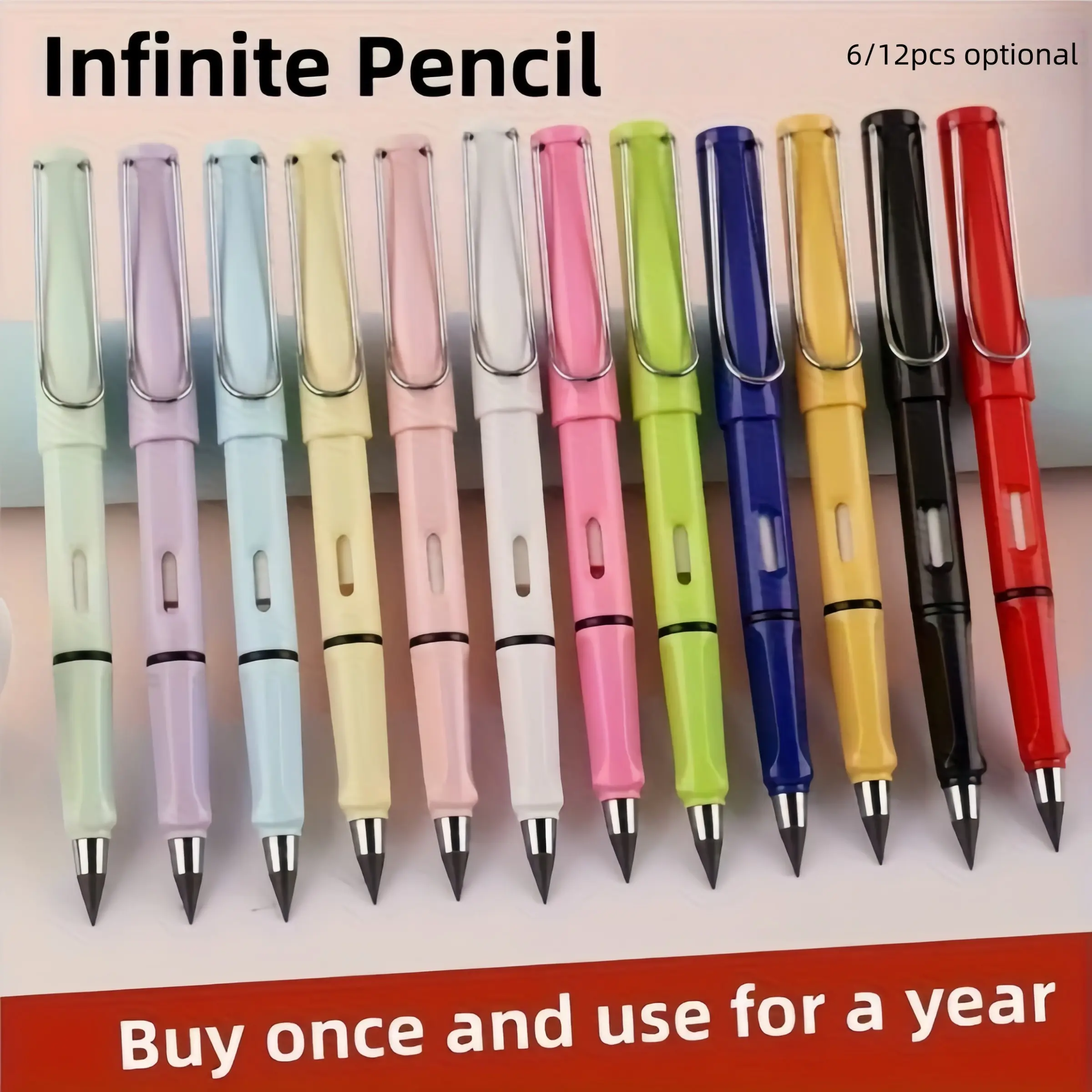 6pcs/12pcs No Sharpening Permanent Pencils, Technology Eraser, Macaron Colors, Durable Creative Pencils, Diameter 0.5mm, Hb Hardness, Writing Stationery, Stationery Writing Tools