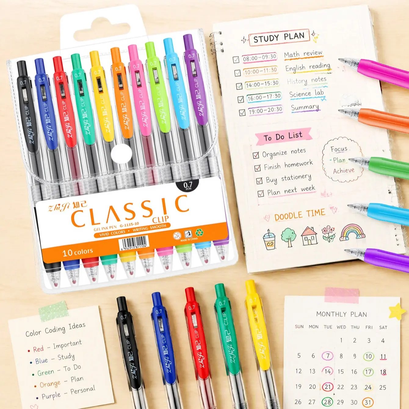 High-Quality Colorful Ballpoint Pen, 10-Color Oil-Based Pens, DIY Sketchbook Drawing Pens, Large Capacity Markers, Essential School Supplies
