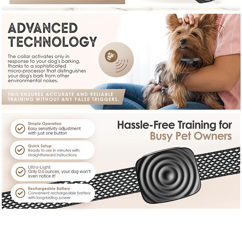 Vibrating Dog Bark Control Device, Bark Stopper Training Collar, USB Rechargeable Durable No-Shock Smart Bark Collar for Dogs, Safe Humane Anti-Bark Device, Adjustable Length for Small Medium Large Dogs, Automatic Barking Prevention Training Tool