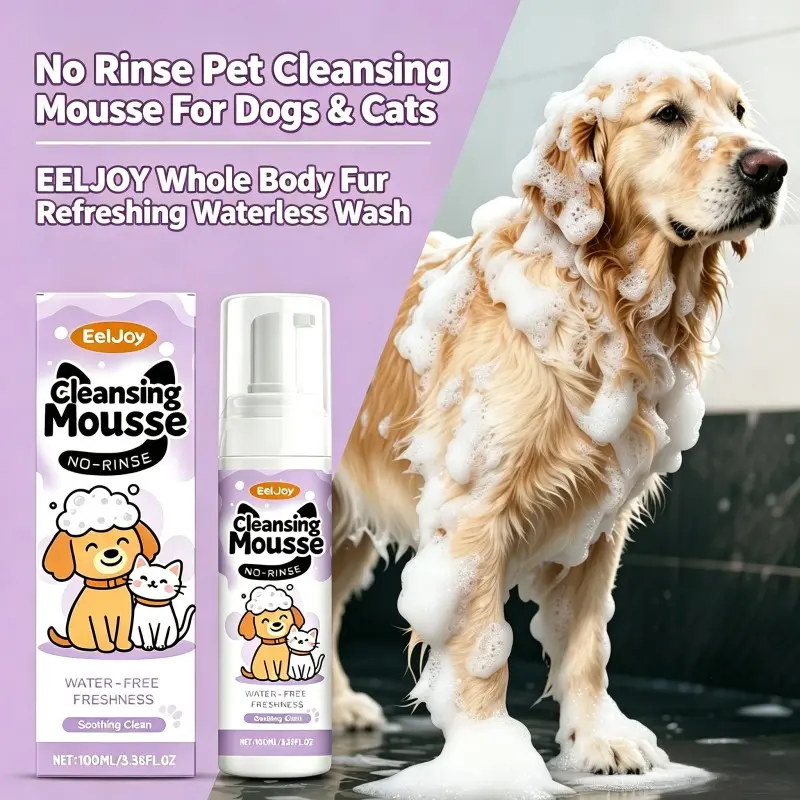EELJOY No Rinse Pet Facial & Whole Body Cleansing Mousse, Refreshes Dog Cat Kittens Coat Convenient Waterless Shampoo