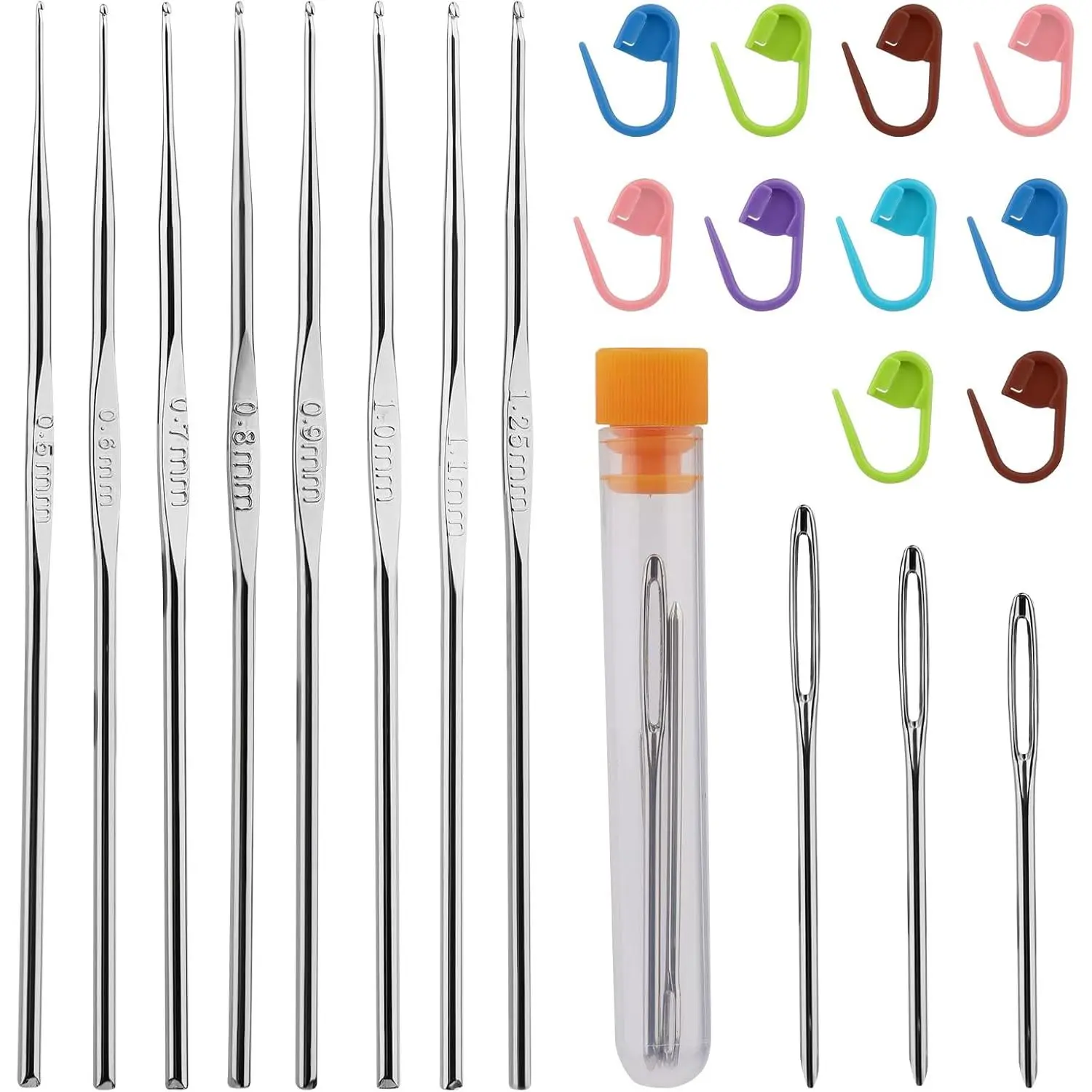 22 count Crochet Hooks Set,  Lace Crochet Hook Knitting , Crochet  for Crocheting with Big Eye Blunt   Markers for Beginners