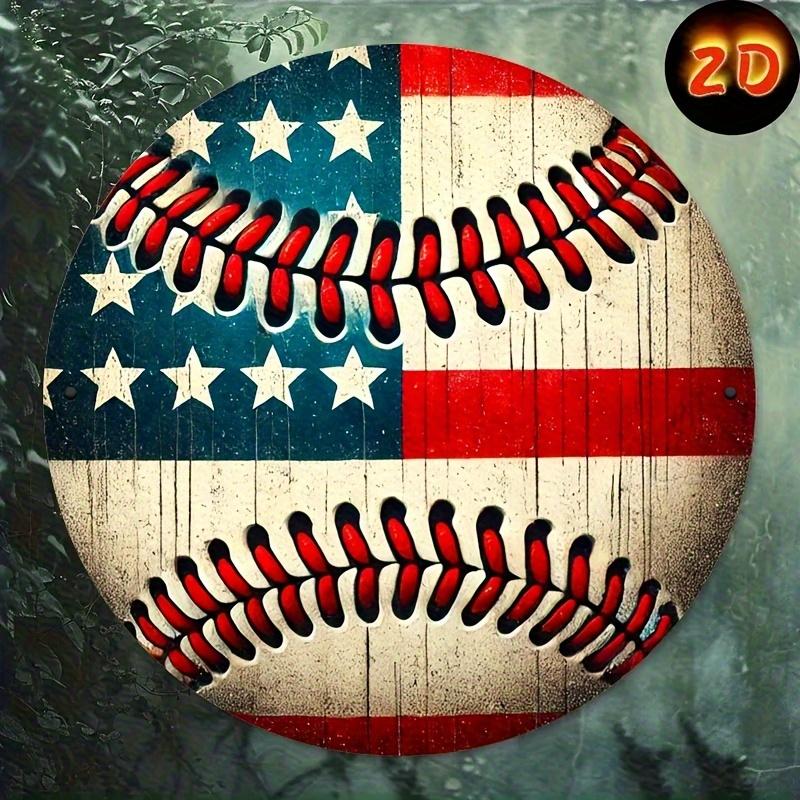 Iron Circular (8 "X 8"), 2D American Flag Baseball Theme, Wreath Logo, Living Room Decoration, Home Decoration, Wall Decoration, Room Decoration,250th anniversary