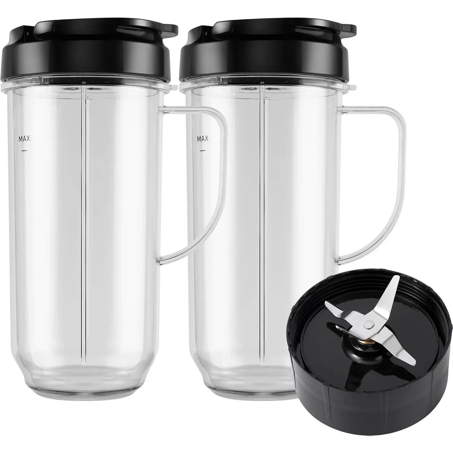 5-piece Blender Cups, Tall 22oz Cup with Flip-Top To-Go Lid, Cross Blade, Blender Replacement Parts, Mug with Handle Compatible with 250w MB1001