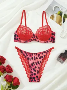 Lace Sensual Feminine Intimate Underwear Bra Sets for Women, Small Bust Push-Up Bra, Pure Desire Leopard Print Thin Bra, Sexy Lingerie for Her