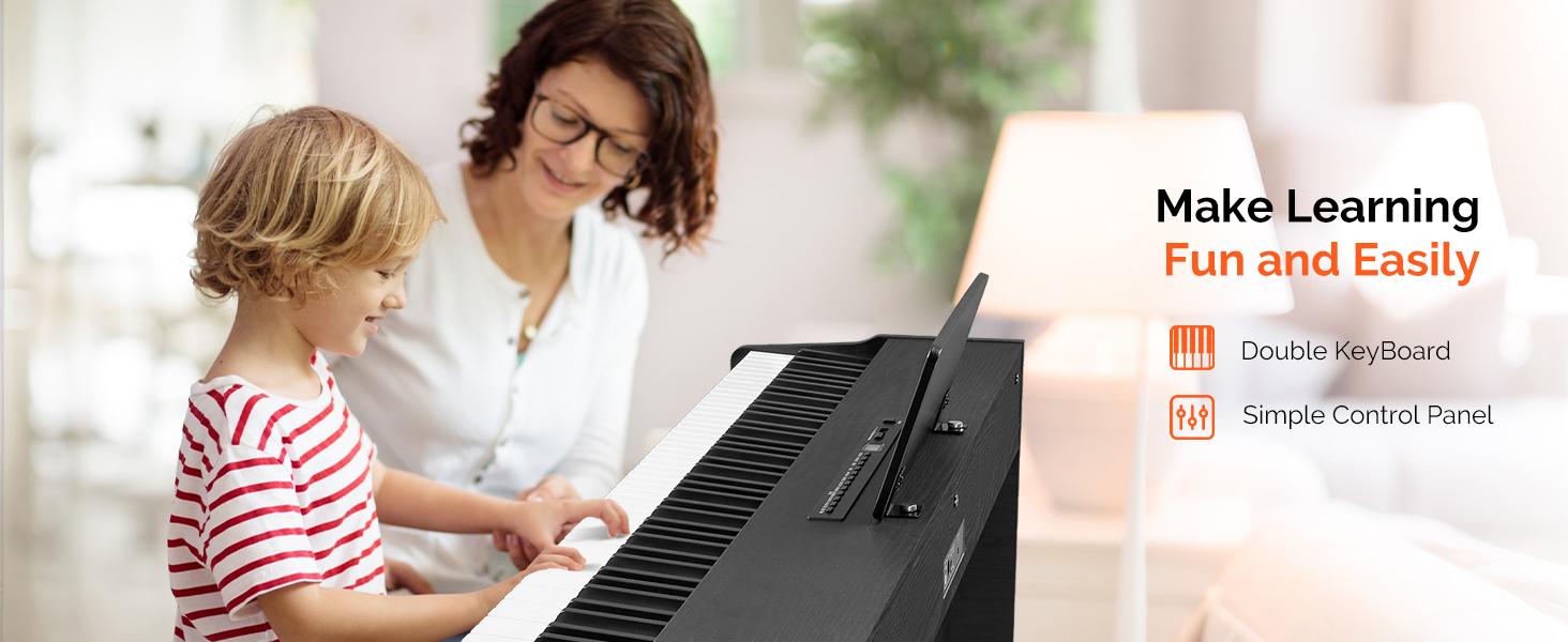 GLARRY Digital Piano 88-Key Home Full Weighted Hammer Heavy Action Digital Piano for All Experience Levels, Beginer, Portable Electric Keyboards Piano, Triple Pedals