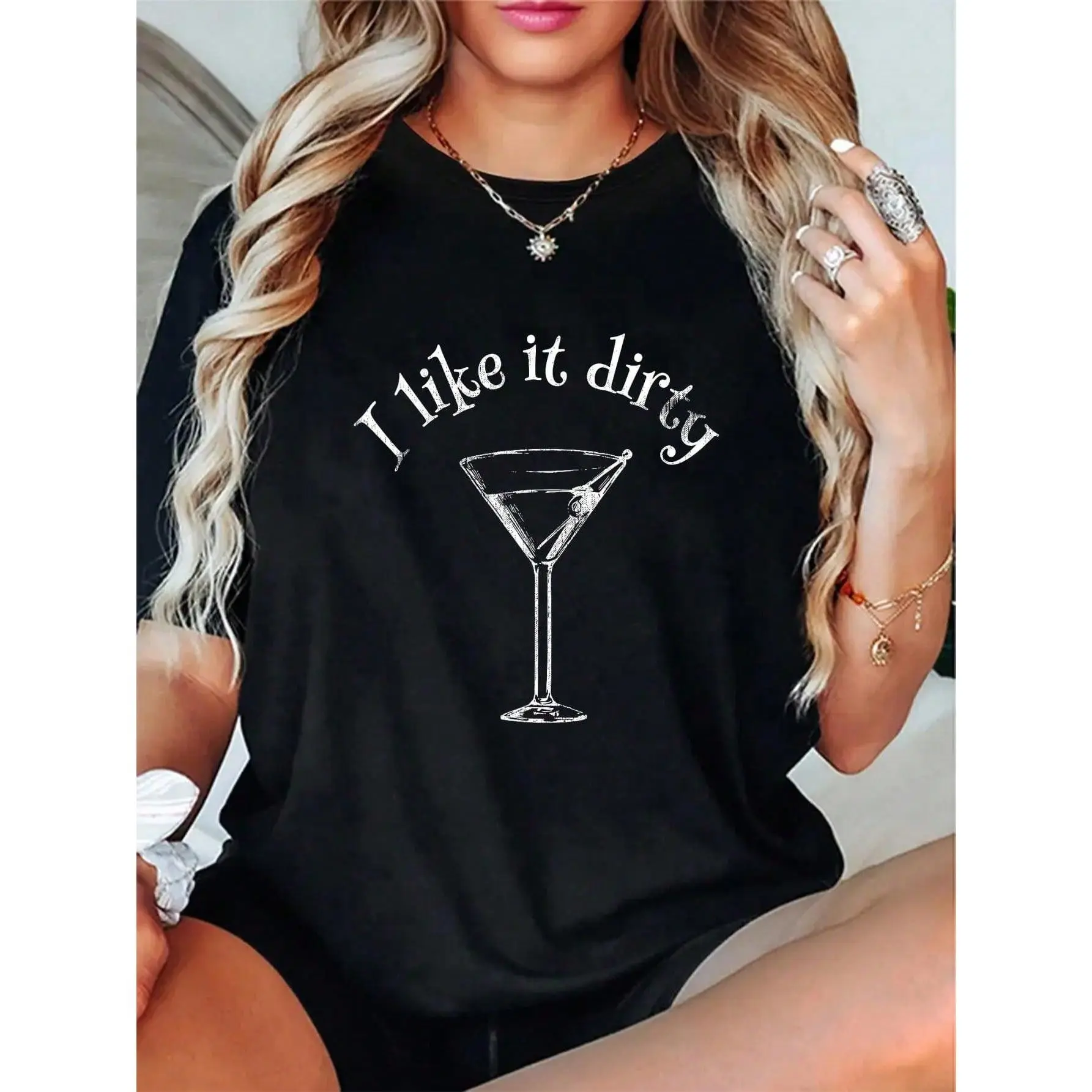 100% Cotton Martini Drink Gift Women Party Wine Tee Beer Graphic Sexy  Round Neck Short Sleeve  Women's Men's Graphic Tee menswear crew graphic  funny sarcastic