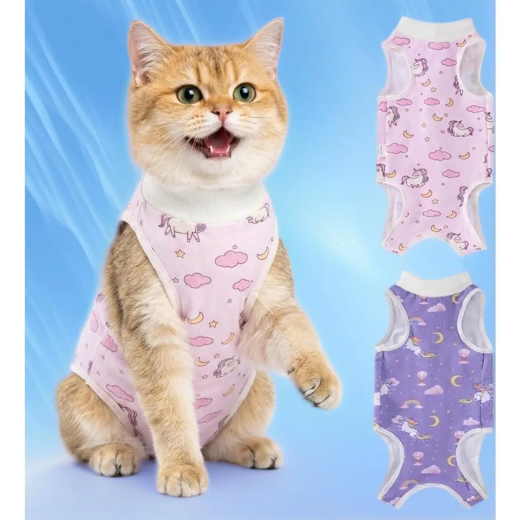 2-Pack Cat Recovery Suit for Spay Healing-M 2026 New |   Breathable, Durable Cat Onesie for Cats After Surgery female; Snug, non-slip fit; Machine washable; No cone required