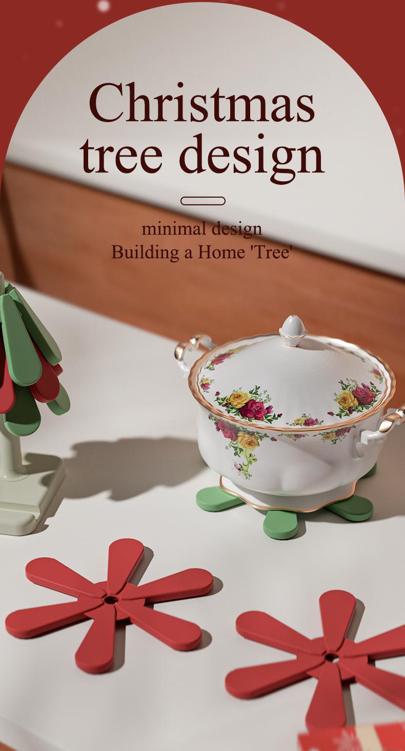 Christmas Tree Silicone Table Mat Heat Resistant Coaster for Home Kitchen Waterproof Anti-Scald Pot Pad Modern Minimalist Tableware Protector