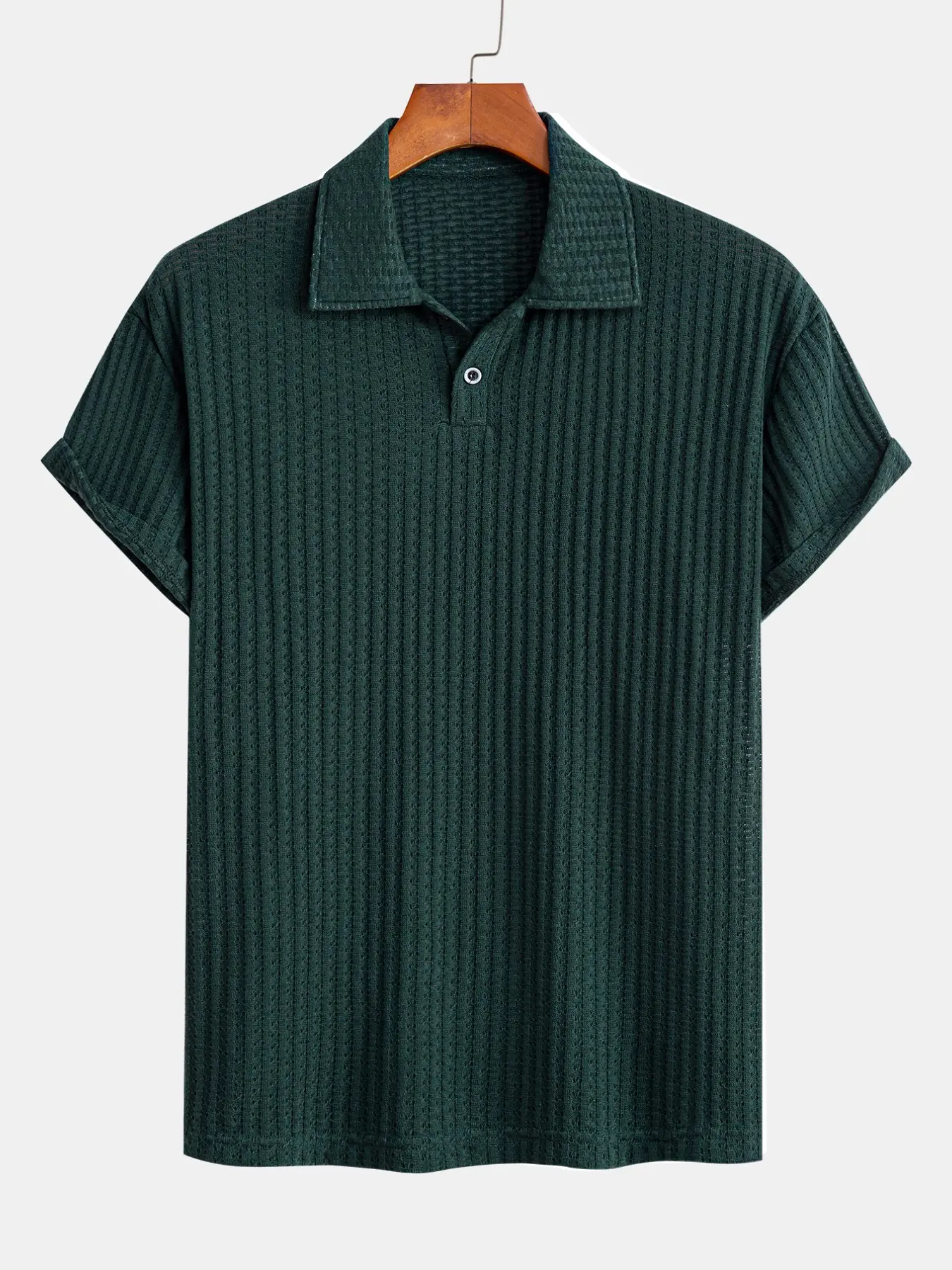 Men's Knit Stretch Geometric Jacquard Polo Shirt, Short Sleeve Casual Summer Tee, Textured Pattern, Comfortable and Stylish