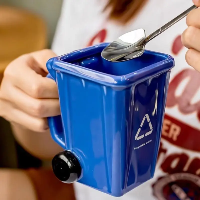 Creative Trash Can Cup with Spoon, Ceramic Water Mug, Birthday Gift, Funny Cup for Best Friend, Unique Present Idea, Ceramic Mugs, Drinkware, Funny Accent Mug, Coffee Mugs, Ceramic Cups, Drinking Mug