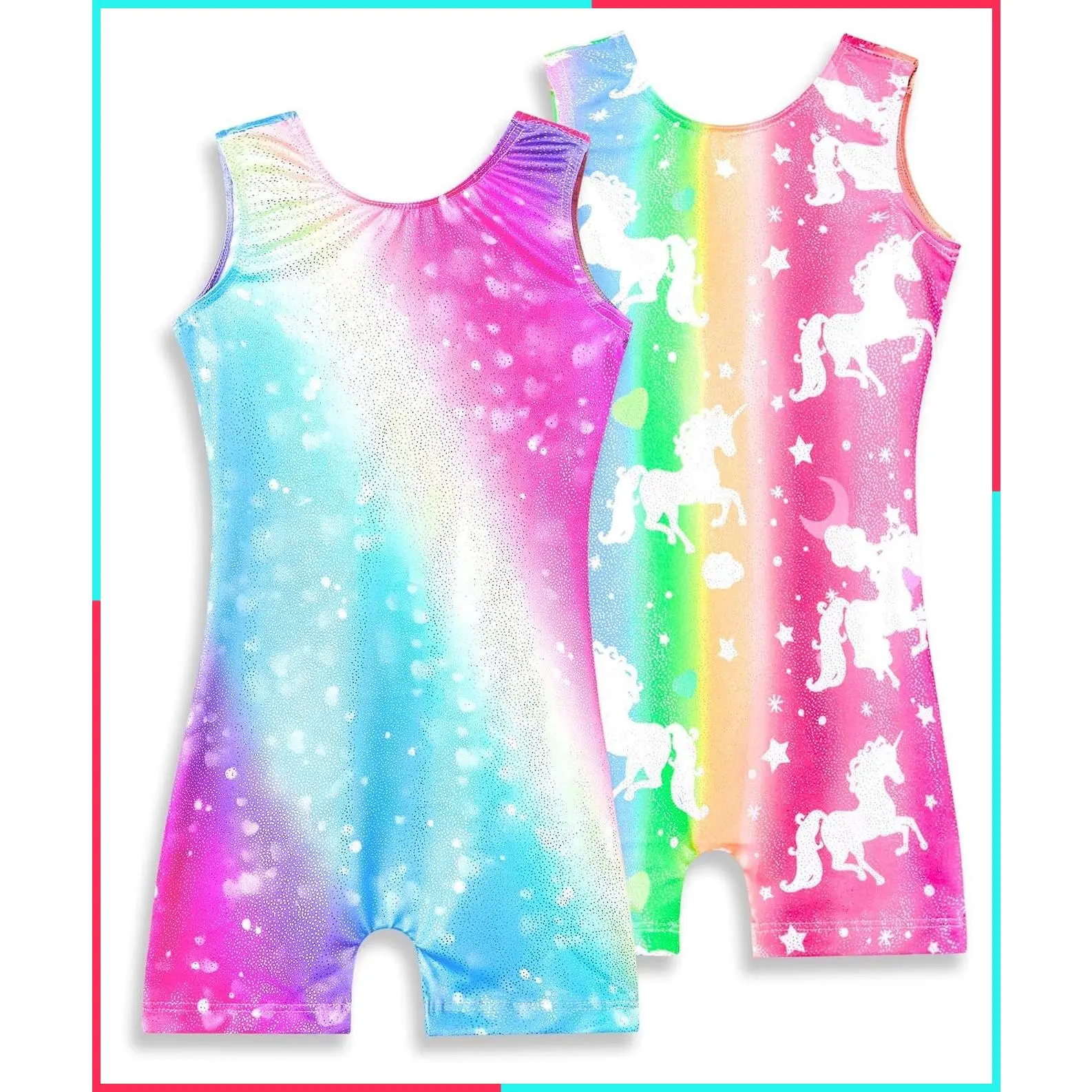 2 Pack Sparkly Sleeveless Gymnastics Leotards for Girls Biketards