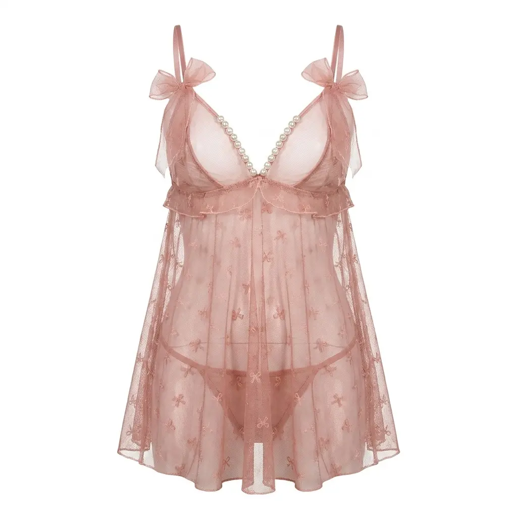 Yimenglan's best-selling cross-border product is a pearl French-style sexy nightgown with a revealing chest, designed for women to flirt and engage in intimate play soft supportive lingerie loungewear nightwear gift