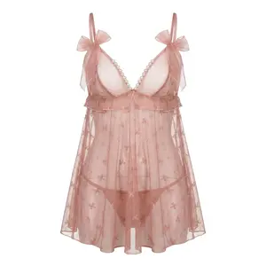 Yimenglan's best-selling cross-border product is a pearl French-style sexy nightgown with a revealing chest, designed for women to flirt and engage in intimate play soft supportive lingerie