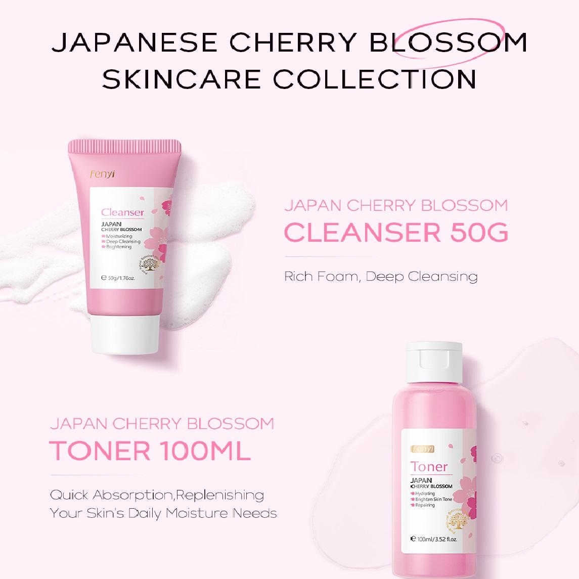 Japanese Cherry Blossom Skincare Set 5 Pieces, Deep Cleansing Hydration, Brightening Skin Tone, Soothing Repairing Facial Care
