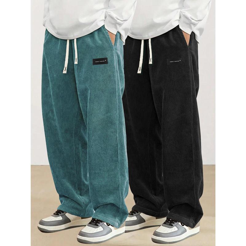 Men's 2-Pack Plus Size Tencel Corduroy Loose-Fit Wide Straight Leg Joggers - Elastic Waist Drawstring, Multi-Pocket, Soft Breathable Fabric, Stylish All-Seasons Casual Streetwear Trousers for Daily Commutes, Outdoor Wear (Do Not Bleach)