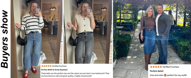 2 Pack Women Leather Belts for Jeans Dress Fashion Ladies Belt with Gold Silver Buckle