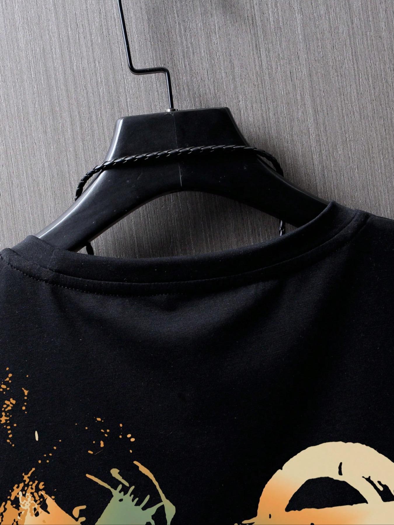 Men's Expression Print Round Neck Tee, Regular Fit Summer Clothes Casual Short Sleeve T-shirt for Summer, Men's Top for Daily Wear, Casual Streetwear Tops ,Men's Solid Color Crewneck Tee for Gym & Casual