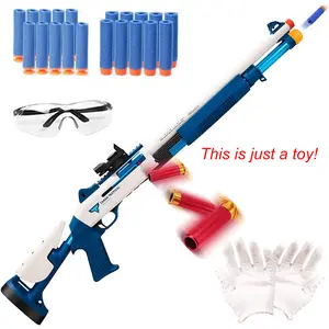 UDL Blue-White Manual Foam Dart Launcher - 6 Decorative Shells, 20 Soft EVA Darts, 31.2*11.43*3.74 Inches, Unisex Sports Outdoor Play Toy, 12 Years Above Holiday & Birthday Gift