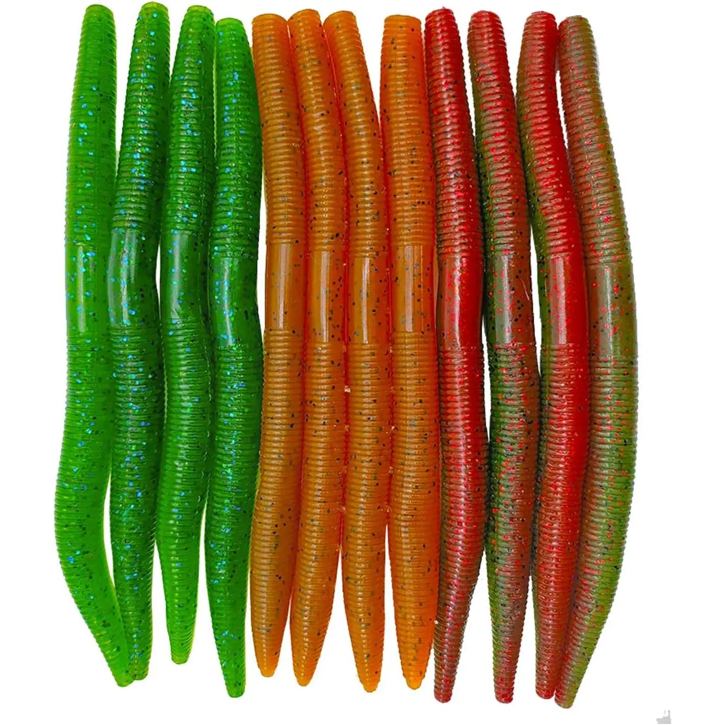 Senko , 12 count Fishing Soft Plastic Lures, 5.71inch Worms Bass Fishing Lure Kit Rubber Stick Baits with Salt for Wacky  Saltwater Freshwater