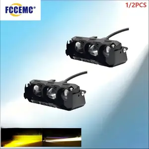 Motorcycle LED Spotlight Dual Color Hi/Low Beam Fog Lamps for Car Trucks SUV UTV 12V 24V Motorcycle Mini 3Lens Headlight Driving Light Motorcycle Headlights
