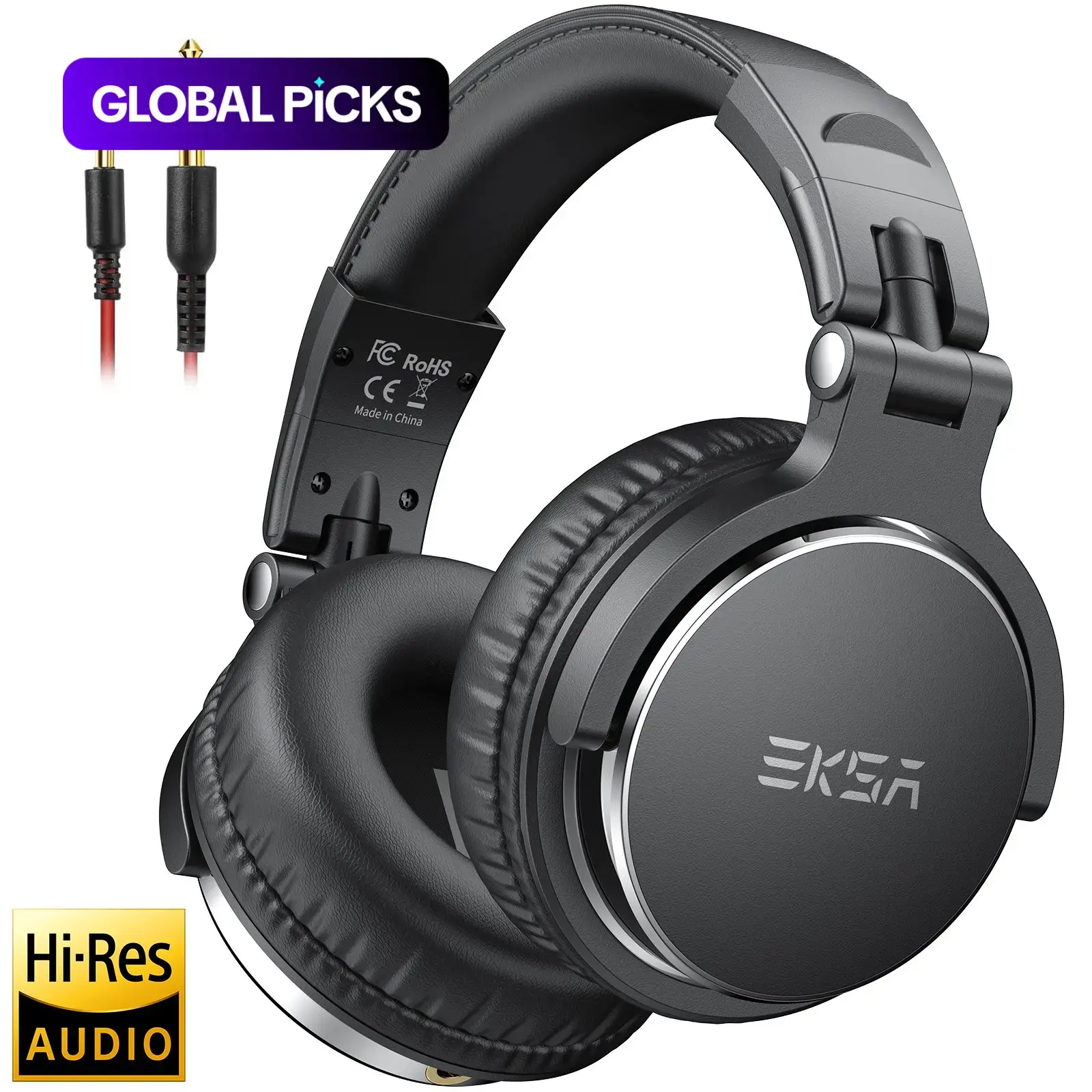 Professional Studio Dj Over Ear Headphones with Microphone, High Resolution Audio Mixing Recording Ear Hook, Wired Electronic Audio Headset 3.5/6.35mm Headphone Jack, Suitable for Guitar Amp Podcast Keyboard Laptop Phone