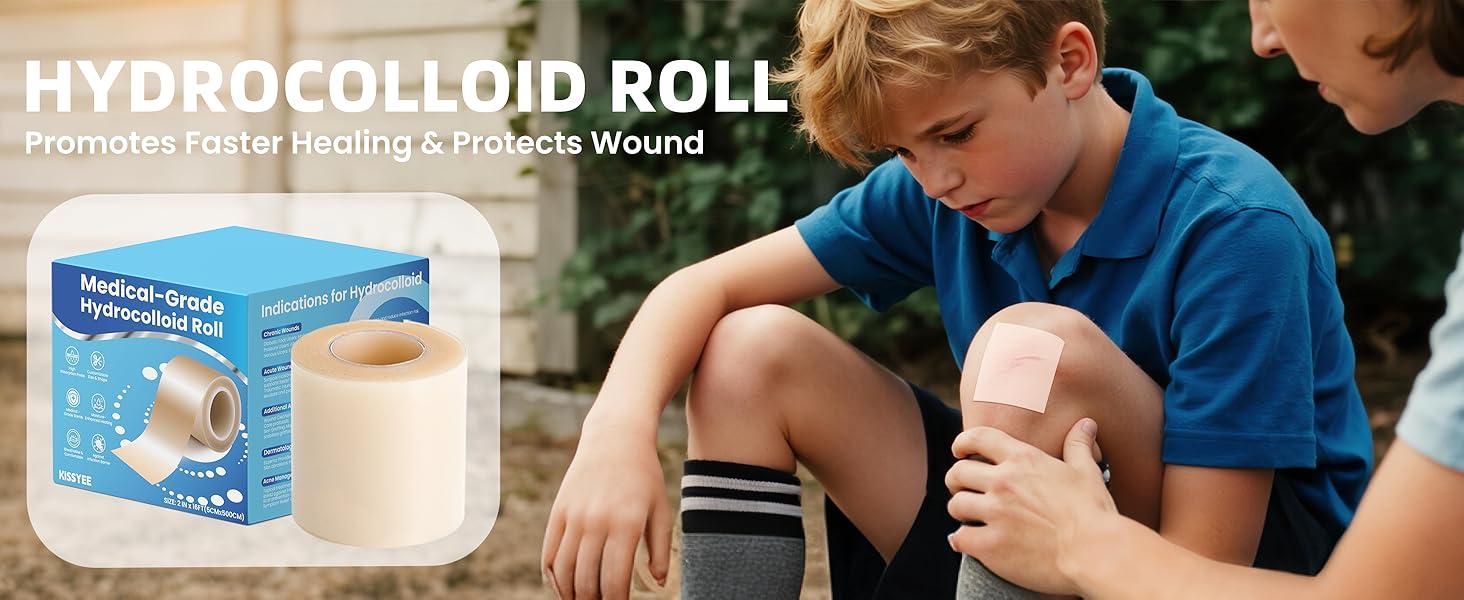 Hydrocolloid Roll Bandages, 2IN x 16FT Extra Large Hydrocolloid Patch with Self-Adhesive, Ultra Absorbent, Cut-to-Size, Flexible & Waterproof for Burn, Blister, Acne Care