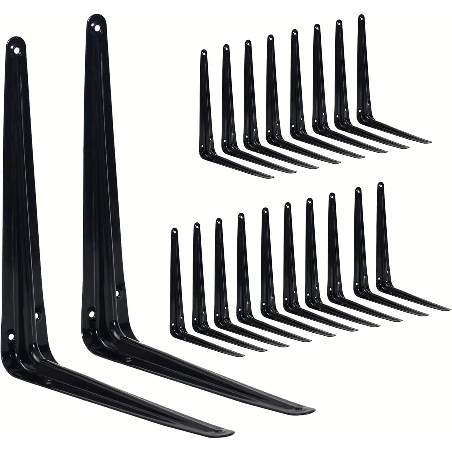 Pack Shelf Brackets 12 Inch, Black Metal Brackets for Shelves, L Shape Shelving Brackets (Black, 12" x 10")