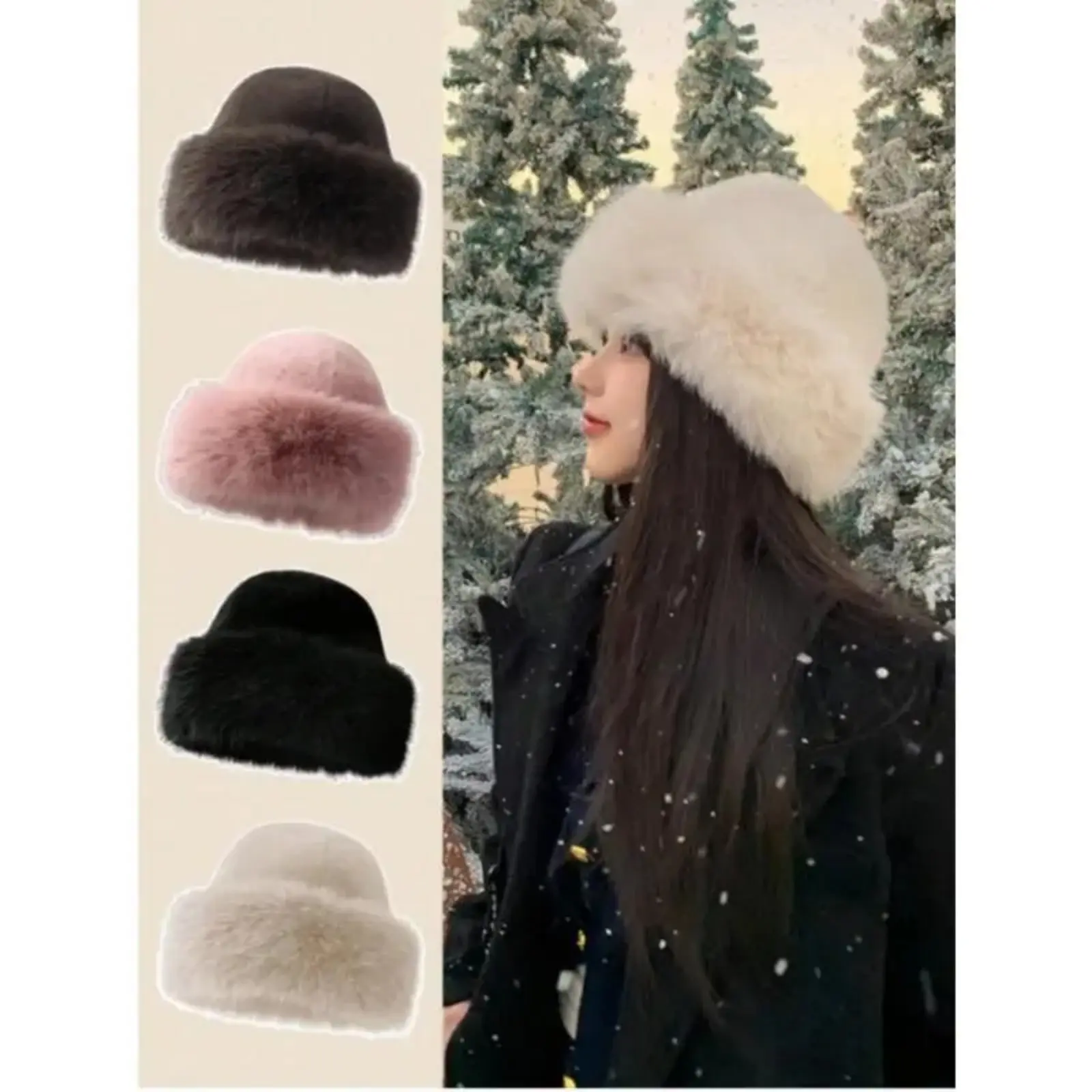 Unisex Faux Fur Bucket Hat Thick Warm Winter Cap Retro Style for Fall & Winter Men Women Fashion Accessory Machine Washable Soft Plush Fabric, Fur Hats, Buck Style Hats