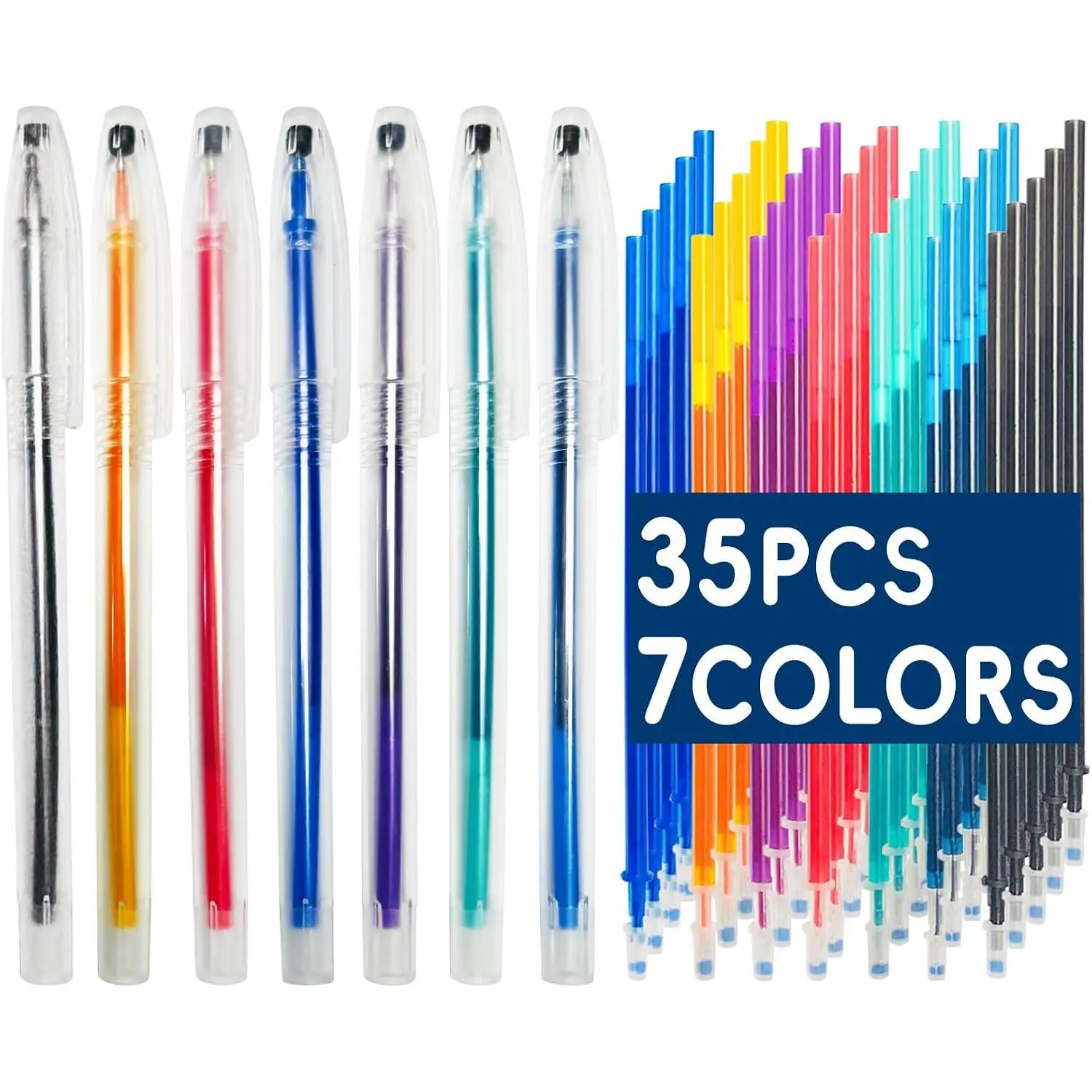 7 count Heat Erasable Pens for Fabrics with 35 Refills, Fabric Marking Pens for Quilting Supplies DIY Embroidery Dressmaking Fabrics Tailors Chalk Pen(7 Colors, 35)
