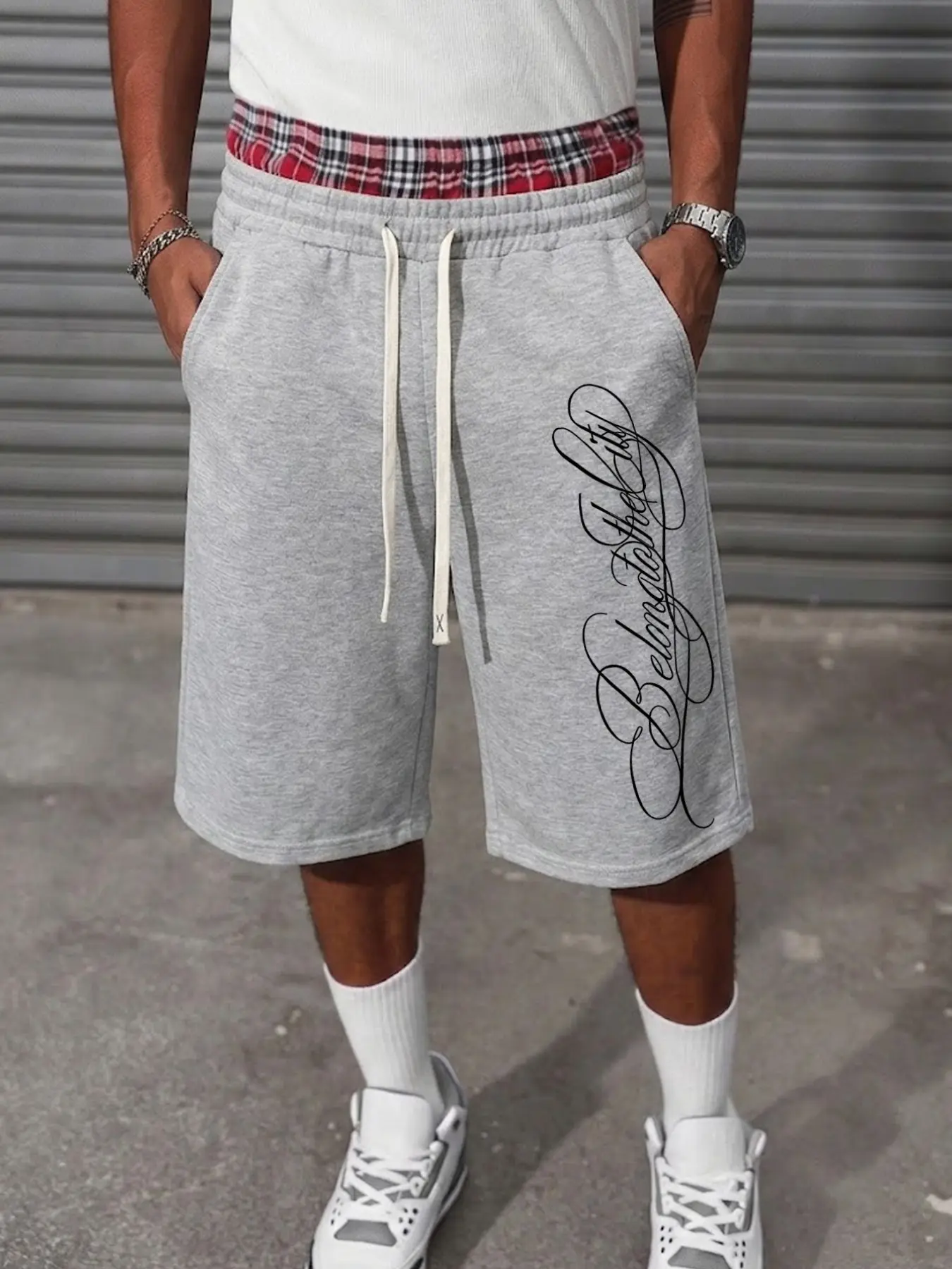 Light Unisex Knit Shorts, Retro Loose-Fitting Design, Elastic Waist with Drawstring, Streetwear Style, All-Season Fashion