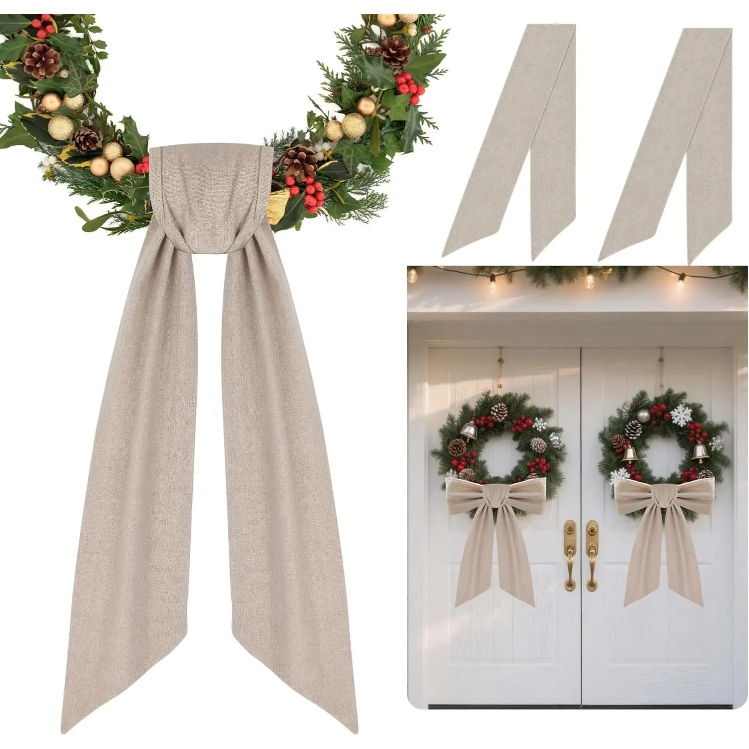 2 Pack Front Door Wreath Blank Sash, Burlap Wreath Sashes with 4.7" W×56.7" L, Garland Sash Fit for Farmhouse Wedding Holiday Indoor & Outdoor Decor, for DIY Embroidery Letter