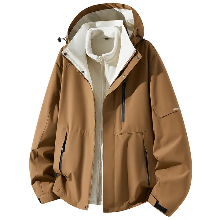 2026 New Windproof And Waterproof Outdoor Jacket For Men With Hood, American Casual Couple'S Fleece-Lined Jacket, Polar Fleece Lining For Hiking, Camping, Commuting, Versatile Spring And Autumn Outdoor Two-Piece Jacket
