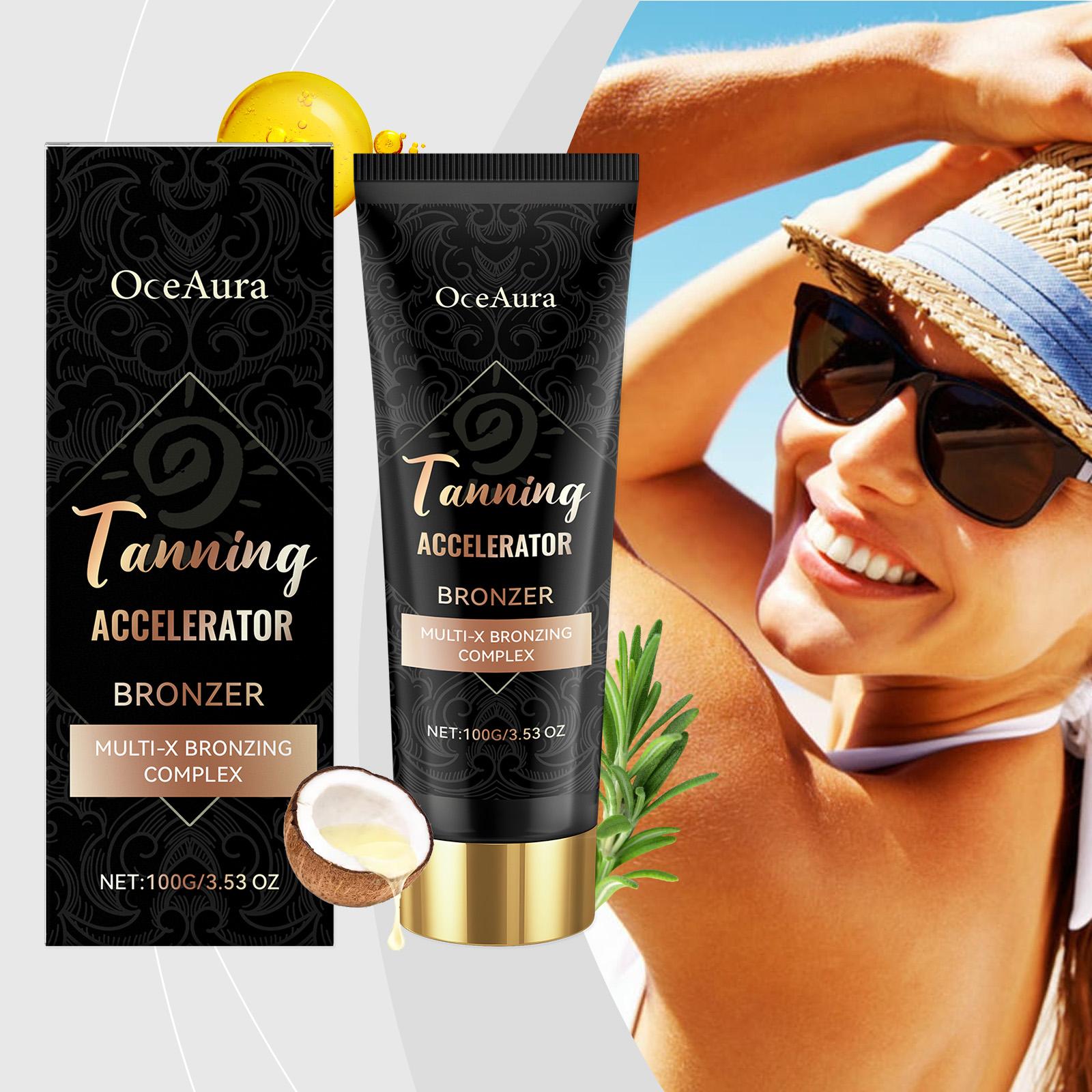 OCEAURA  Dark Tanning Bed Lotion with Bronzer, Tanning Accelerator with Coconut & Aloe, Rosemary & Vitamin C Antioxidant, UV Resistance No Sunburn, Fast Natural Bronze, Deep Hydration & Repair for All Skin wipes shower Intensive Gel Hydrating  self