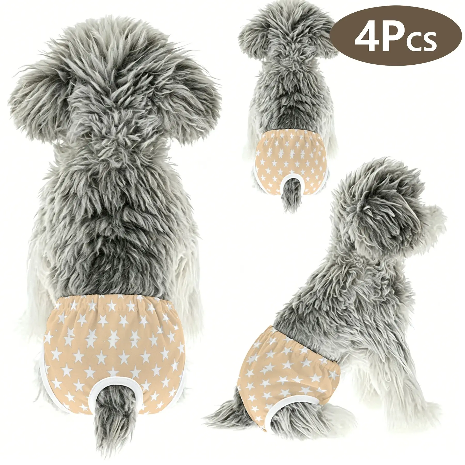 4-Pack Cute Pet Star Panties, Unscented Dog & Cat Underwear, Anti-Noise, Ideal for Holidays, Home, Travel, Medium Size