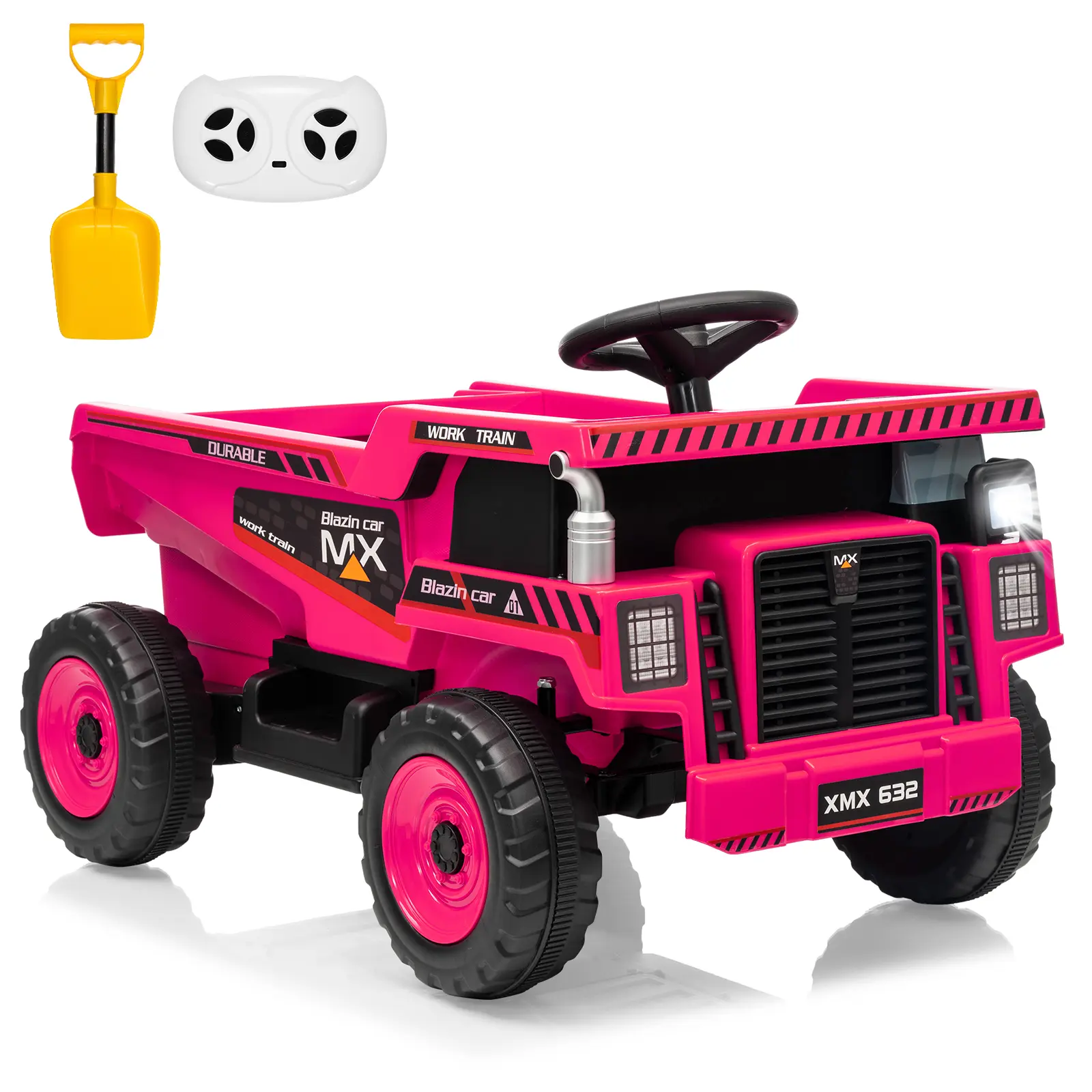 Garvee 12V Electric Ride-On Dump Truck for Kids Ages 3-8 – Remote Control Construction Vehicle, Gradual Start, Spacious Seat, Dump Bed & Shovel, LED Lights, Wireless Audio Music, Dual Motors, 66LBS Capacity – Yellow