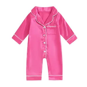Newborn Baby Boy Girl Silk Pajamas Romper Long Sleeve Button Up  Jumpsuit Sleep Satin Nightgown Pjs Sleepwear