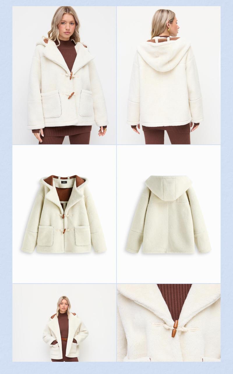 Cider Fleece Collar Toggle Button Oversized Long Sleeve Duffle Jacket [LIVE ONLY]