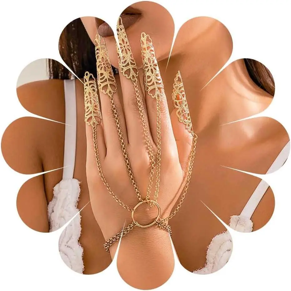 Punk Finger Claw Chain Bracelet Long Finger Tip Ring Bracelet  Hand Chain Bracelet with Finger  Claw  Slave Hand Harness Bracelet Costume  for Women